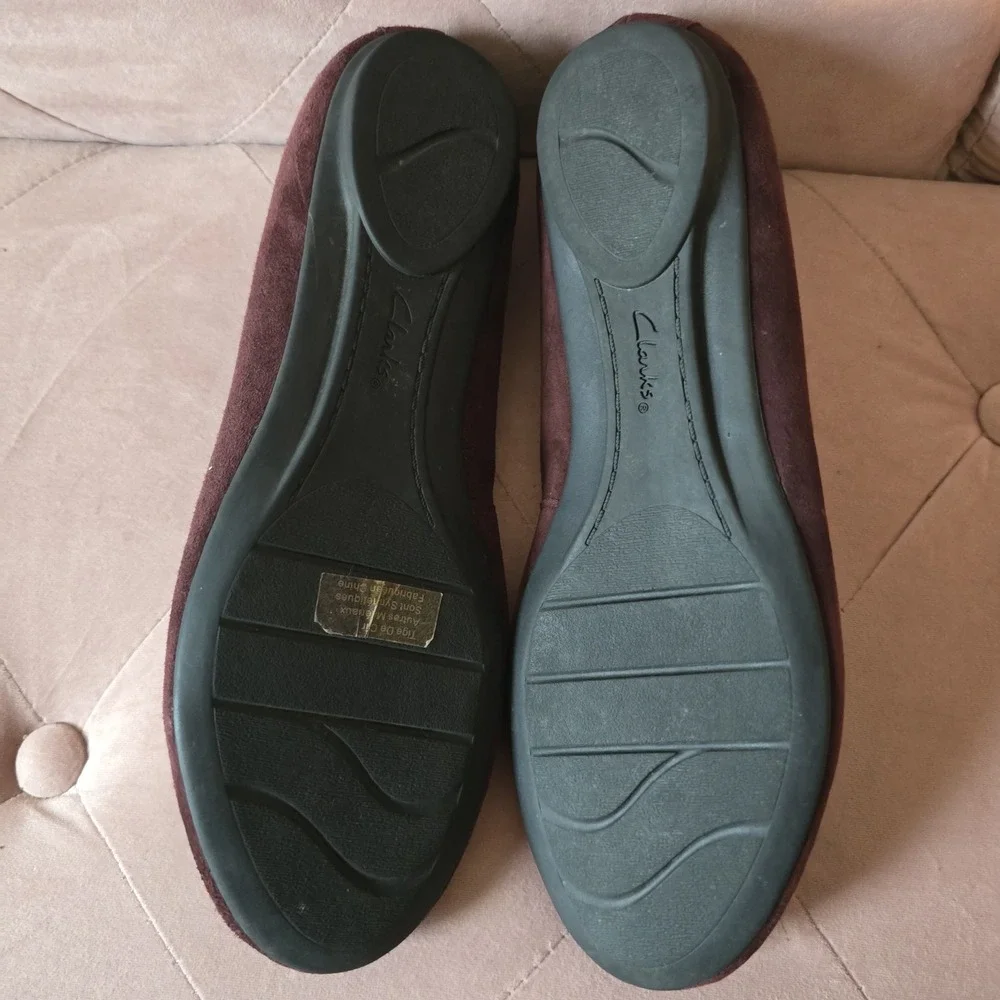 Clarks Shoes Womens 9.5‎ M Maroon Leather Bendables Flats Slip On Ribbon.